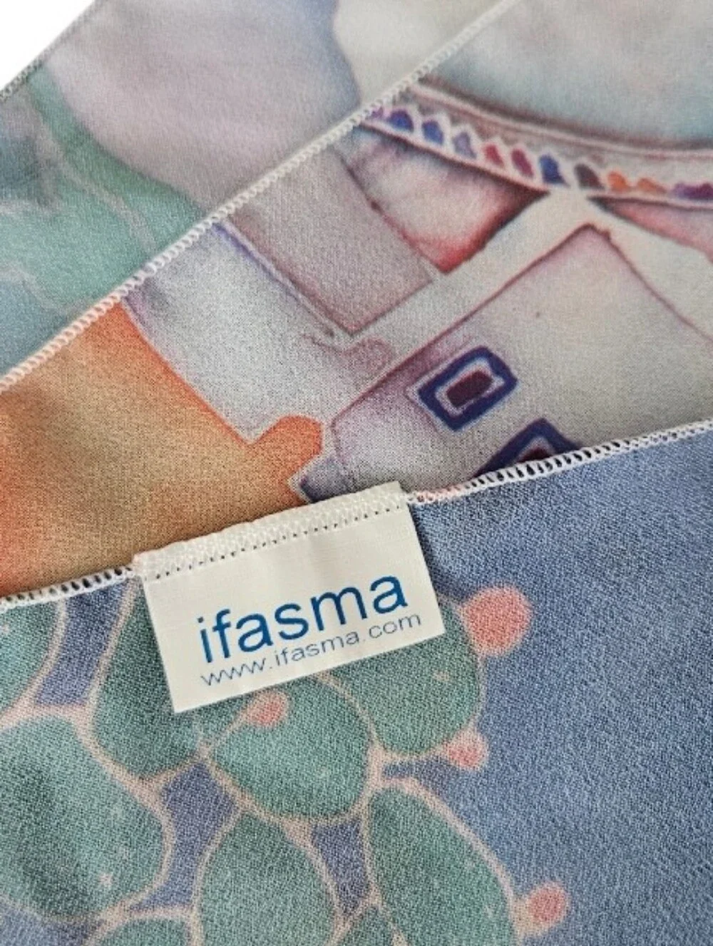 Ifasma Hand Made  Santorini Watercolor Mediterranean Village Scarf